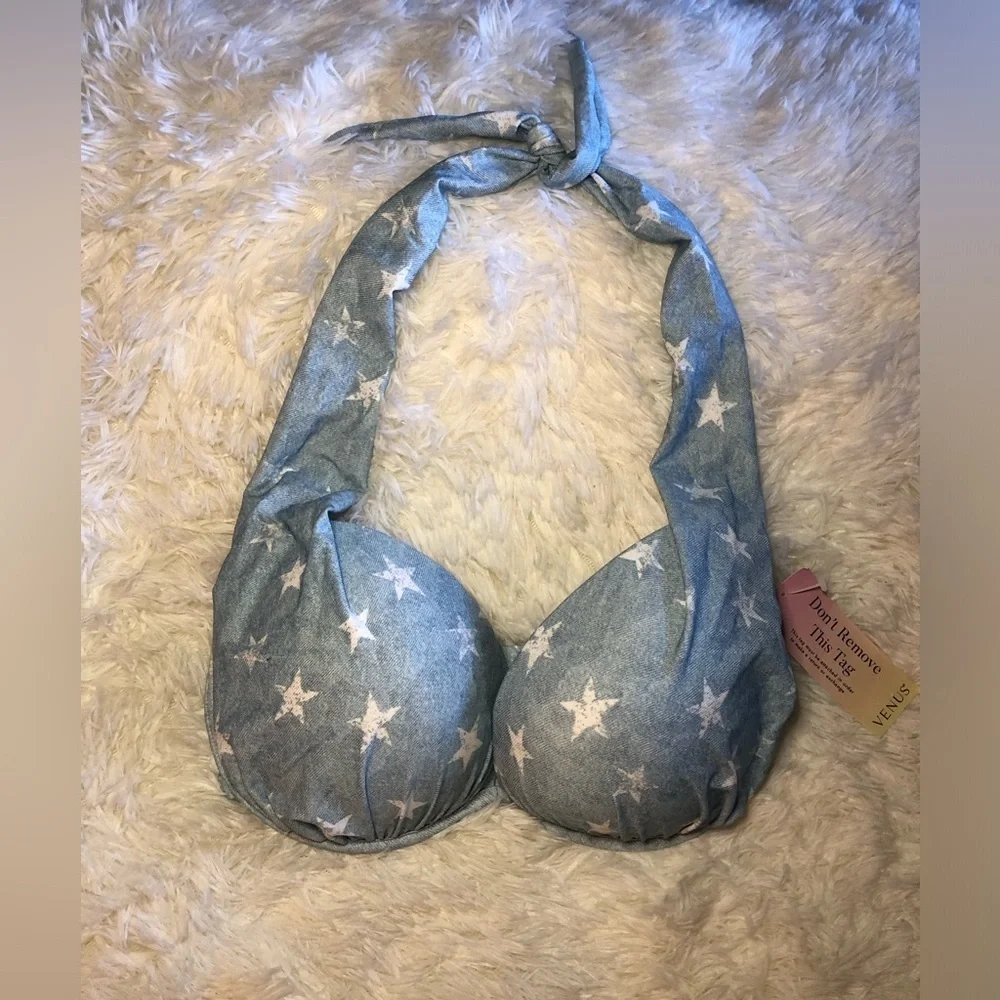 VENUS Blue and White Bikini Swimwear Marilyn Push up. Size D NWT